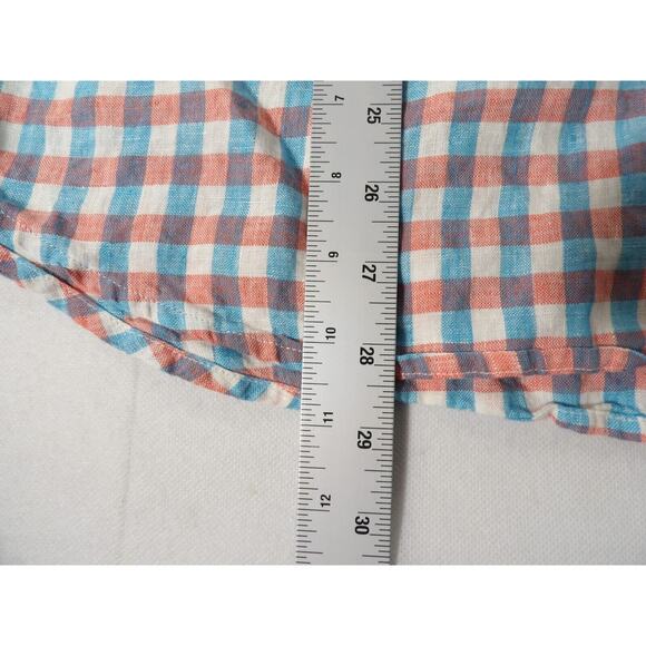 Jos A Bank Linen Shirt Mens Large Check Plaid Blue White Red Short Sleeve Casual - Picture 6 of 9